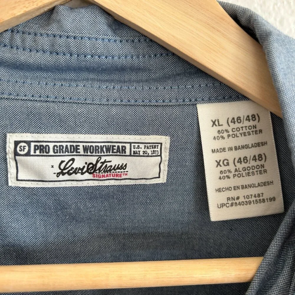 Levi Strauss Shirt Blue Denim Pro Grade Workwear Button Up Long Sleeve